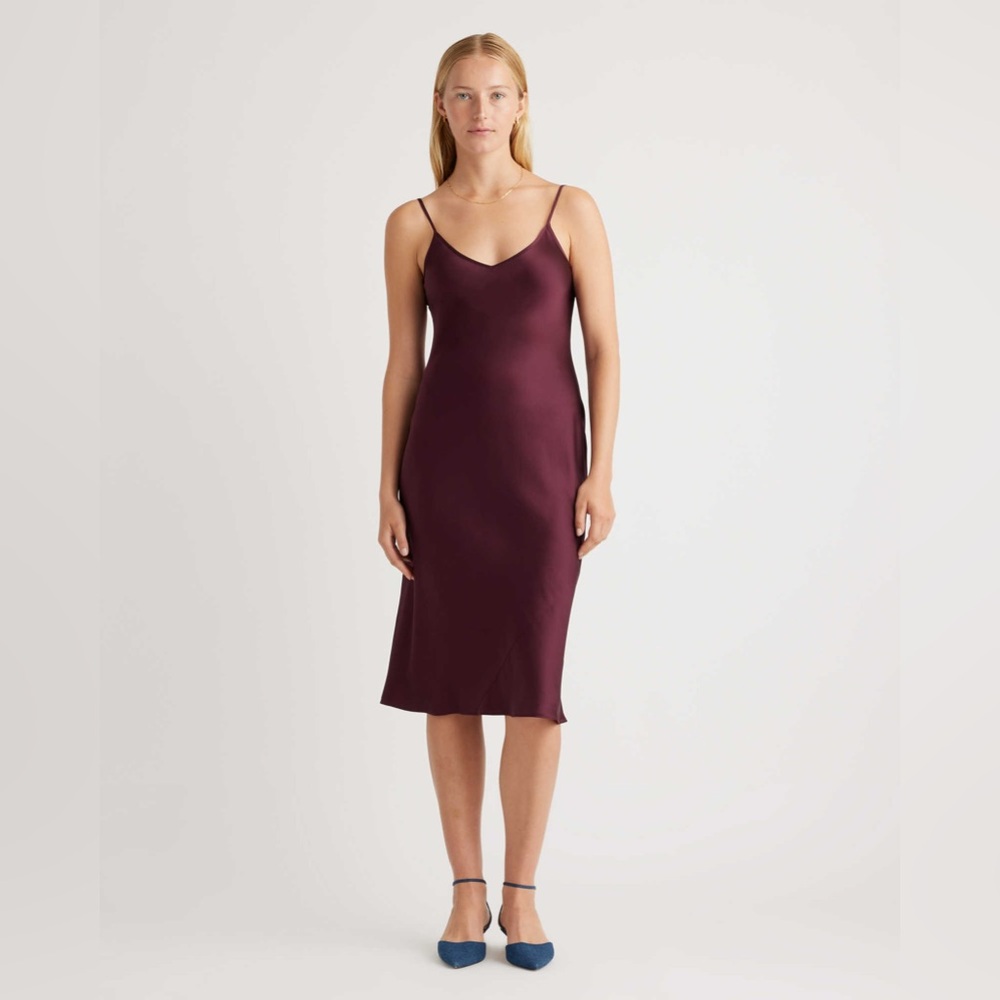 Quince Red Slip Midi Dress Spaghetti Strap Cocktail